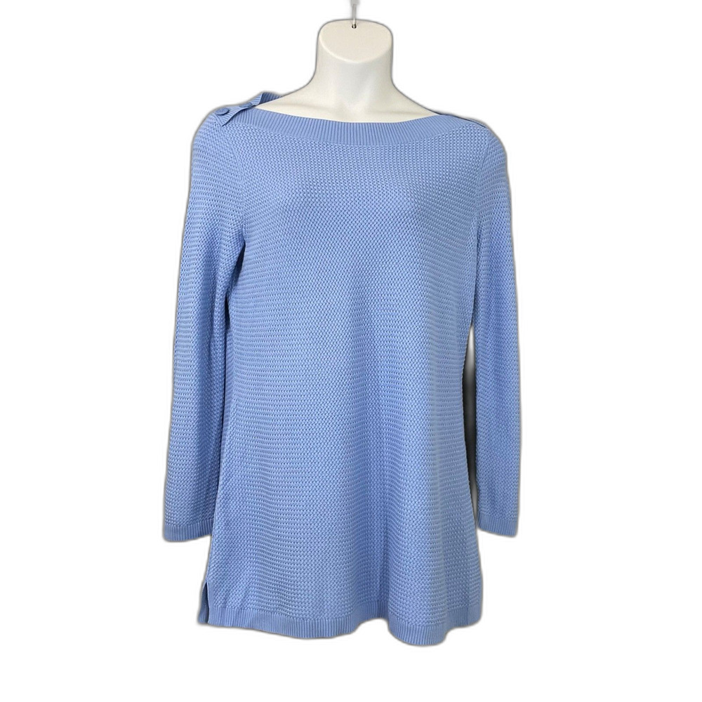 Talbots waffle knit tunic top women’s 1X Blue Anchor Button Detail On Shoulders